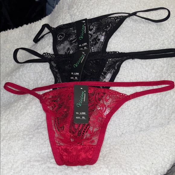 G-string thong pack of 3 
 Black and Red Lace Panties
New with tags size XL - Picture 1 of 4